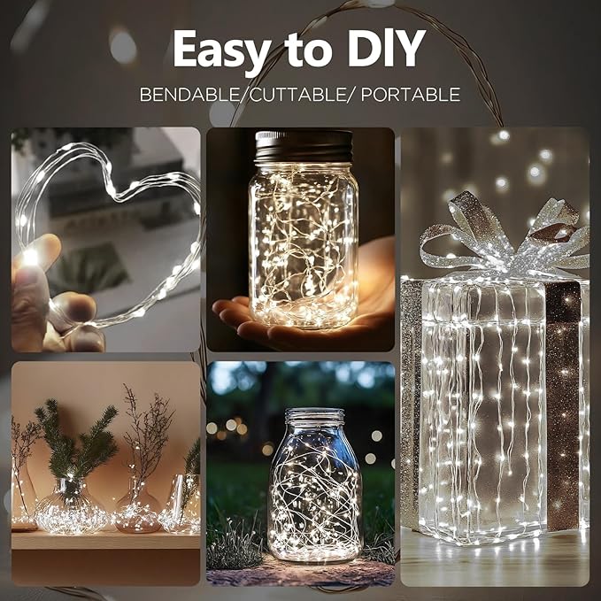 Fairy Lights Battery Operated String Lights 16.4ft 50LED Flashing and Constant Light Waterproof Silver Wire for Christmas DIY Party Wedding Decoration(White, 8 Pack)