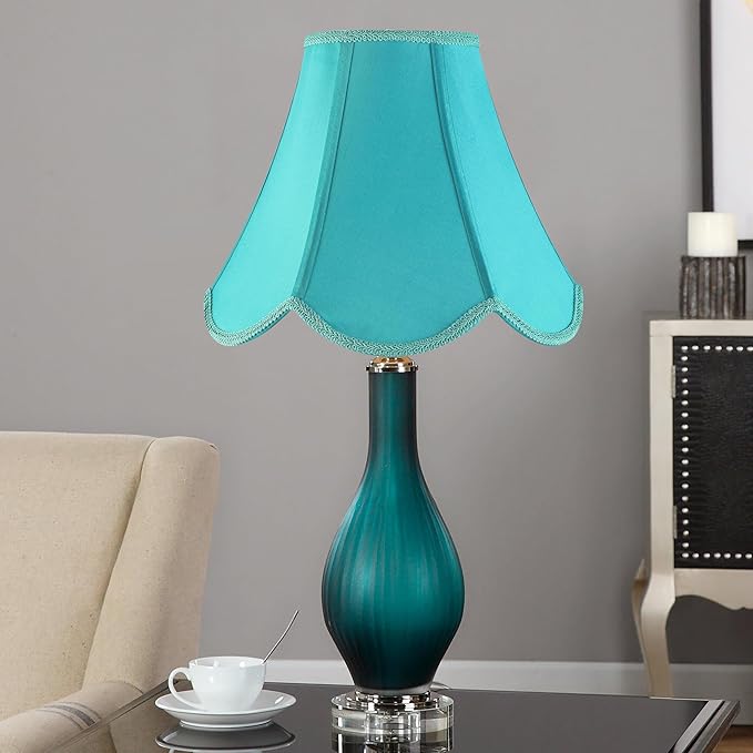 GO&SO Scalloped Lamp Shade Teal Lamp Shade -Bell Lampshades 6x13x10.6"(Spider) Petal Edge Braid Barrel Lamp Shades for Table Lamps&Floor&Bedside Lamp,Fabric Replacement Lamps Shades -Easy Assembly