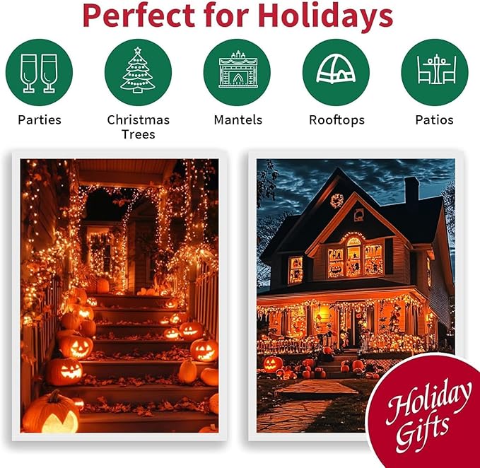 LAMPHOME 99ft Halloween Lights, 300 LED Transparent Wire Fairy Starry String Light Plug in, 16Lighting Modes for Indoor Outdoor Xmas Tree Wedding Party Decoration (Orange)