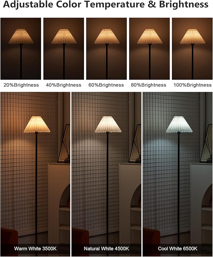 UMEXUS Cordless Floor Lamp for Bedroom, Rechargeable Battery Operated with Remote & Timer, Dimmable RGB, Pleated Standing Light Small Corner Pole Lamps for Living Room Bedside Outdoor Patio Home Decor