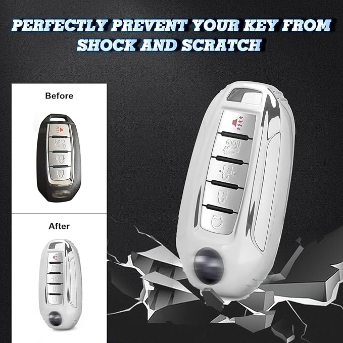x xotic tech Silver TPU Key Fob Shell Full Cover Case,Compatible with Infiniti Q50 Q60 QX50 QX55 QX60 Smart Keyless Entry Key