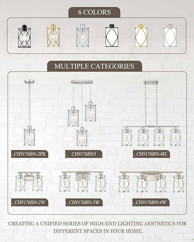 4-Light Kitchen Island Lighting, Modern Brushed Nickel Dining Room Light Fixtures with Clear Glass, Farmhouse Industrial Linear Chandelier Pendant Light with Adjustable Chain, CH9176BN-4IS