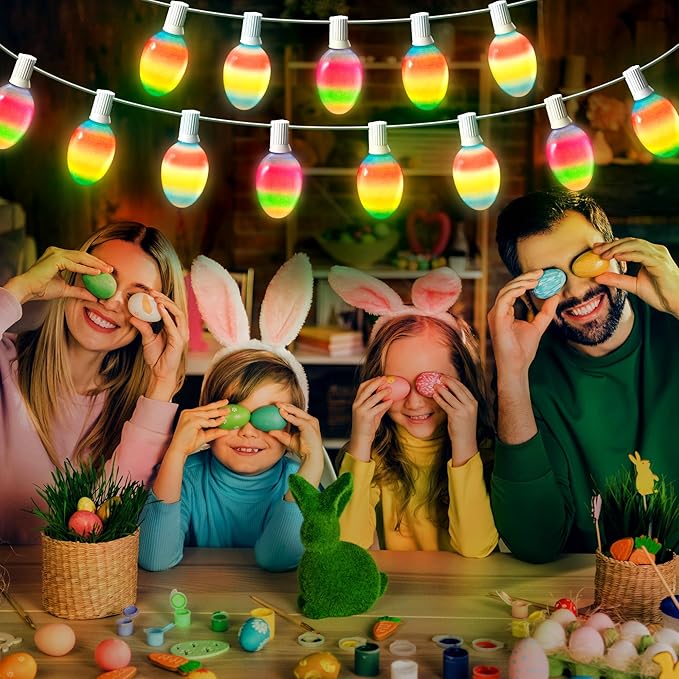 Enhon 2 Pack Easter Egg String Lights, 10.5FT Multi-Color Pastel LED Egg Lights, End-to-End Connectable String Light for Indoor & Outdoor Easter Party, Fireplace, Mantel, Entrance Decor