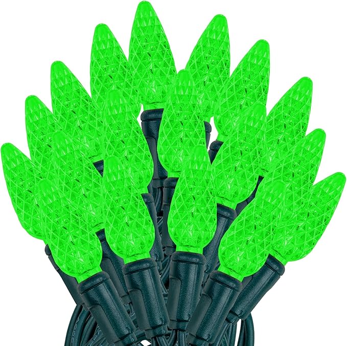 Novelty Lights 24FT 70 LED C6 Christmas String Lights, Outdoor Commercial Grade Tree Decorations, Permanent LED Lights (Green)