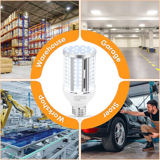44W LED Corn Light Bulb(2 Pack),Fanless,(390 Watt Equivalent) E26/E39 Medium/Large Mogul Base LED Cob Lamp 5000K Daylight 5,900LM for Outdoor Indoor Garage Warehouse Factory Workshop Street Backyard