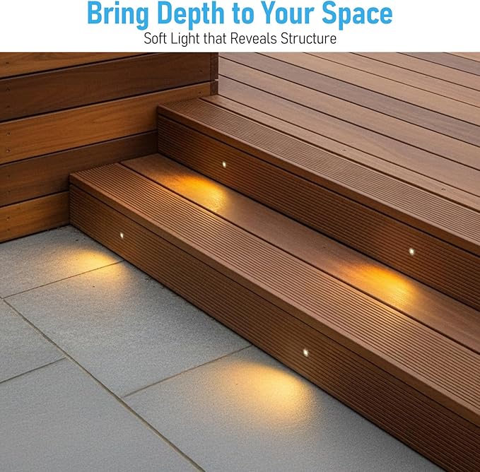 LEONLITE 12-Pack Recessed Low Voltage LED Deck Light with Flat Square Aperture, 1-Inch 12-24V AC/DC Landscape Step Stair Light, CRI90 IP67 Waterproof, Stainless Steel Housing, 3000K Warm White, Silver