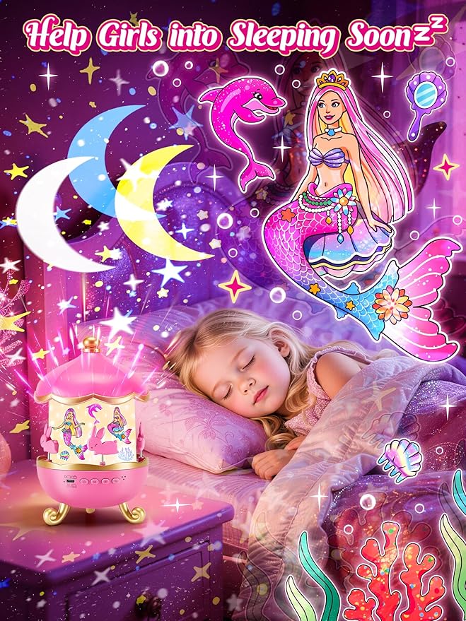 One Fire Princess Toys, 18 Films Girls Night Light Projector, 15 Soothing Sounds Baby Sound Machine, 360° Rotating Girls Bedroom Decor, Birthday Gifts for Girl, Princess Toys for Girl 4-6