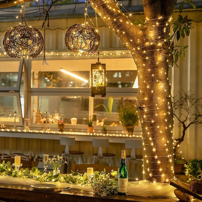 JMEXSUSS 2 Pack Fairy Lights Battery Operated with Remote, Total 400 LED 132ft Battery Powered String Lights, Christmas Twinkle Lights for Bedroom Indoor Outdoor Patio Tree Christmas Decor, Warm White