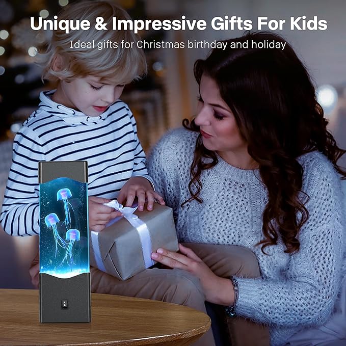 Gifts for Adults Kids, Multi-Color Jellyfish Lamp, USB Powered Aquarium Night Lights with 3 Jellyfish,Jelly Fish Tank Light Lamp Bedroom Office Room Desktop Decoration Mood Lamp for Stress Relief