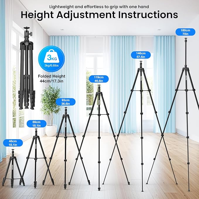 68" Phone Tripod for Overhead Shots, Horizontal Tripod, Tripod Stand for iPhone with Wireless Remote/Sandbag, Phone Tripod for Cooking Video Recording/Live Stream/Vlogging