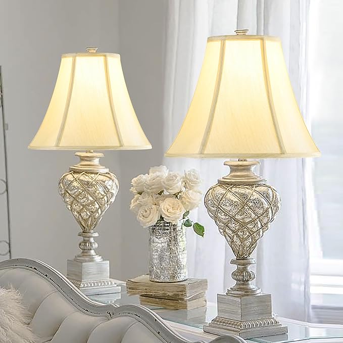 GO&SO Set of 2 Bell Lamp Shades Gold Medium Lamp Shade 6" Top x 13" Bottom x 9.8" High(Spider) Side Ribbing Hand Crafted Replacement Lampshade, Traditional Fabric Lamp Shade for Table Lamp,Floor Lamp