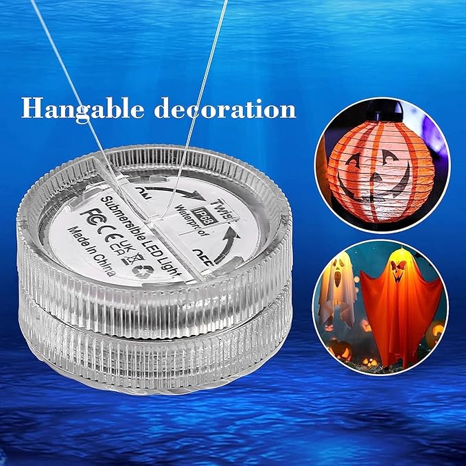 HL Submersible LED Light,Amber Mini LED Light,100 Hours Waterproof Flameless Led Lights Battery Powered for Wedding Home Vase Festival Party Decoration 12pcs (Built-in 24 Batteries)