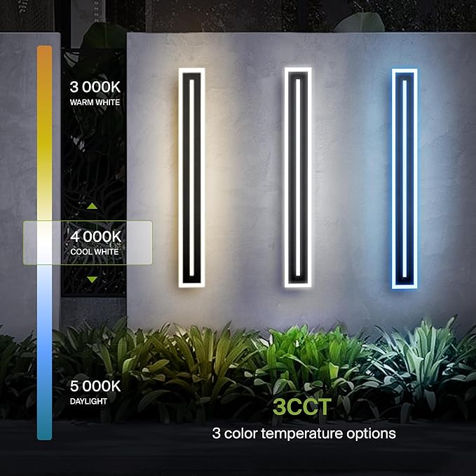 ASD LED 48" Long Wall Mount Light Fixture, Outdoor & Indoor Linear Sconce | 3CCT, Dimmable, Waterproof, Anti-Rust, ETL Listed | 36W 2100LM 3000-5000K 100-277V | Exterior Porch Lighting | Black