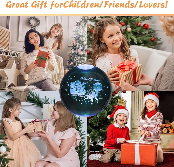 3D Crystal Ball Lamp,3.15inch Multi-Color Changing Bedroom Decor Night Lights,Christmas Birthday Gifts for Kids, Boys, Girls
