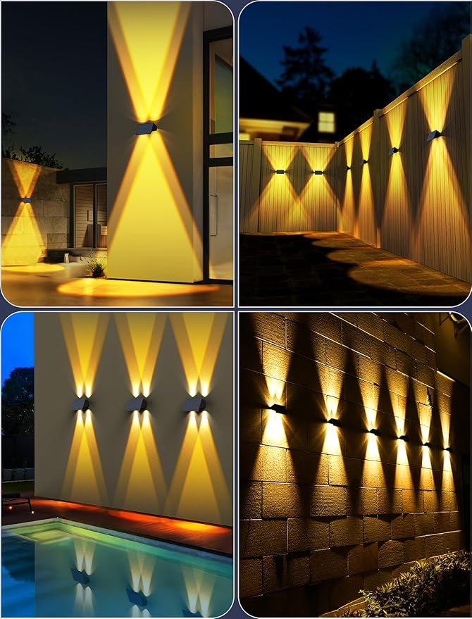 Solar Fence Lights,16Pack Solar Lights Outdoor Warm White Up & Down Solar Wall Lights Waterproof 100 Lumens Dusk to Dawn Solar Powered Fence Light for Outside /Backyard/Pool/Railing/Patio/Porch/Step