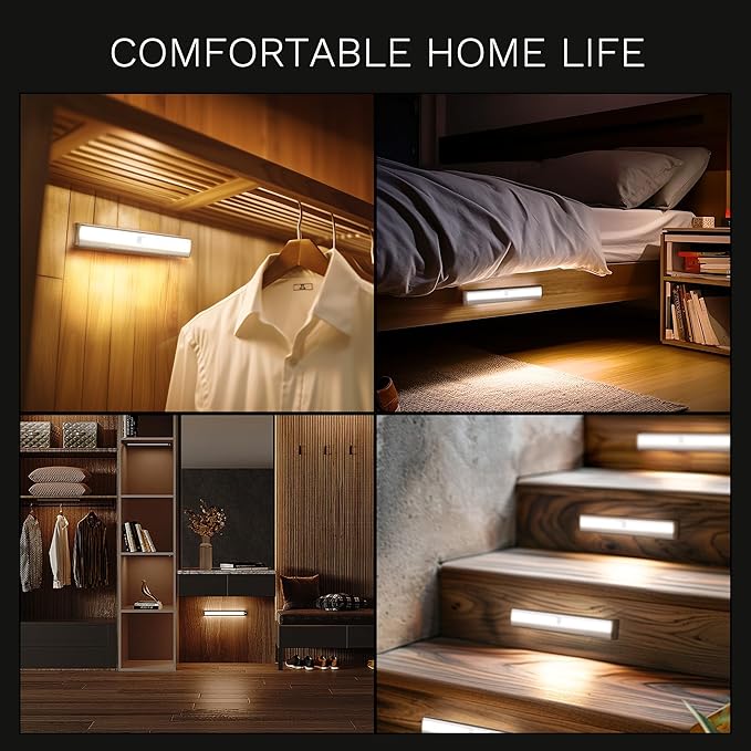 6 Pack LED Motion Sensor Lights, 10 LED Closet Battery Operated Lights, Stick-On Anywhere Magnetic Night Light Bar, Led Safe Light Indoor for Closet Stairs Wardrobe Under Cabinet