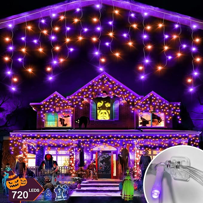 66 FT Halloween Lights Outdoor, 720 LED Orange and Purple Halloween Lights Waterproof with 12 Modes & Timer, Outdoor String Lights for Party, House, Patio Holiday Decorations