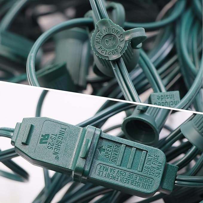 C7 Green Sockets String - 100FT 12" Spacing - Outdoor Christmas Stringer Set