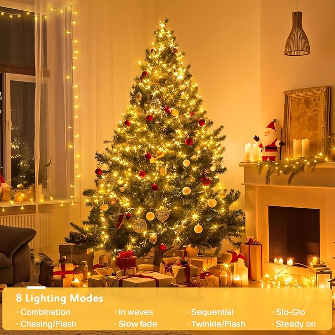 JMEXSUSS 400 LED Christmas Lights Indoor Outdoor, 132 ft Warm White String Lights Plug in with Remote, 8 Modes Twinkle Christmas Tree Lights for Bedroom Outside Patio Home Party Xmas Holiday Decor