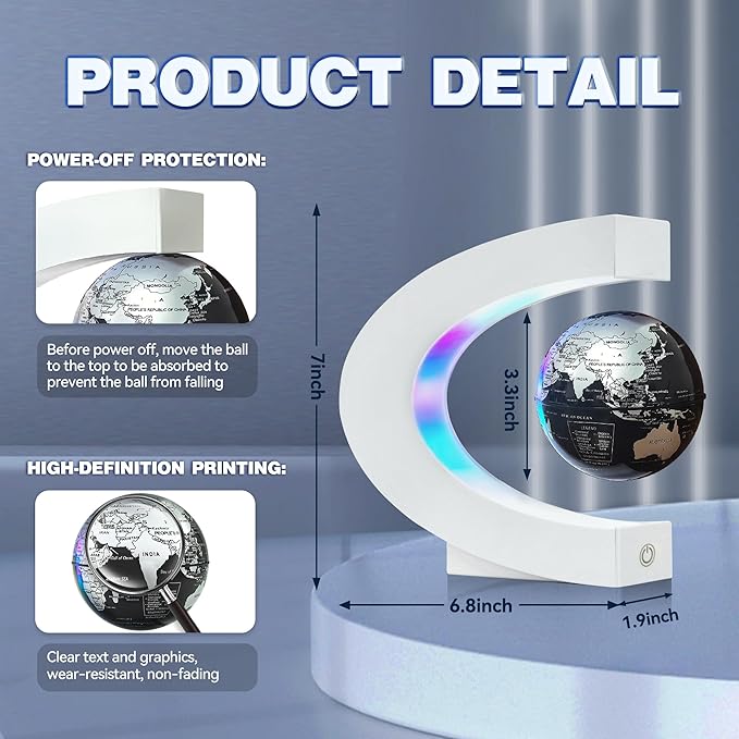 Flagest Magnetic Levitating Globe with LED Light, C Frame Floating World Globe Lamp, Cool Gadgets for Men Boys and Girls, Cool Stuff Tech Gifts for Office Bookshelf Home Desk Decor