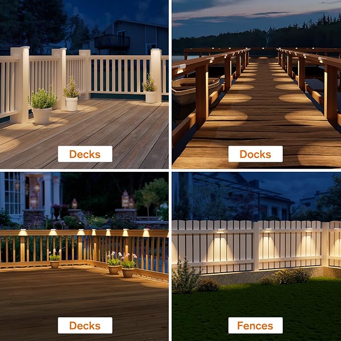NIORSUN Solar Fence Lights Outdoor 20 Pack, IP65 Waterproof Large Size LED Solar Deck Lights with Lenses, Auto ON Off Warm White Step Lights for Outside, Patio, Fence, Yard and Railing Decor (White)