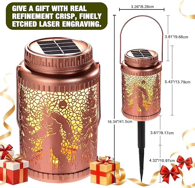 Cooo 4 Pack Solar Lanterns Outdoor Waterproof Bigfoot Sasquatch Christmas Trees Solar Pathway Lights Landscape Path Christmas Gifts for Women Mom Grandma Outdoor Table Lamp Garden Yard Decor-Rose Gold