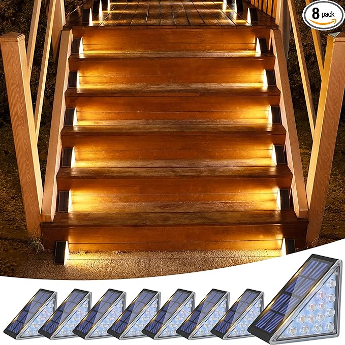 VOLISUN Solar Step Lights for Outside, Solar Stair Lights Outdoor Waterproof IP67, LED Outdoor Step Light, 80 Lumen, Deck Light for Outside, Front Porch and Patio(Black,8 Pack)
