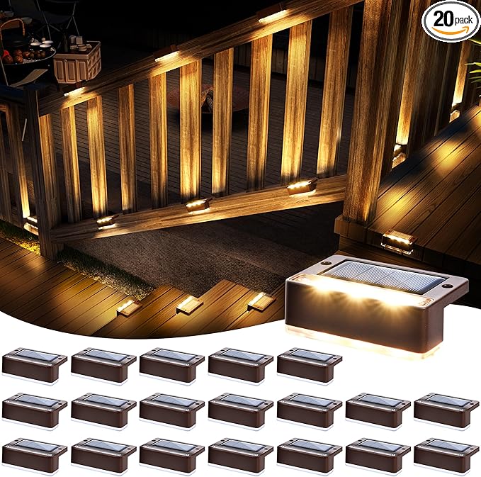 SOLPEX Solar Fence Lights, Solar Deck Lights Outdoor Waterproof for Step, Stair, Balcony,Front Porch,Garden, Walkway,Yard, Patio Decor, IP65 Waterproof (20 Pack, Warm White) 6 LEDs