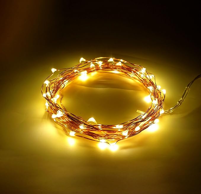 Hometown Evolution, Inc. Yellow Fairy Lights - Battery Operated - 6 Foot 20 Yellow LED Micro Lights on Copper Wire - Waterproof for Indoor and Outdoor Use