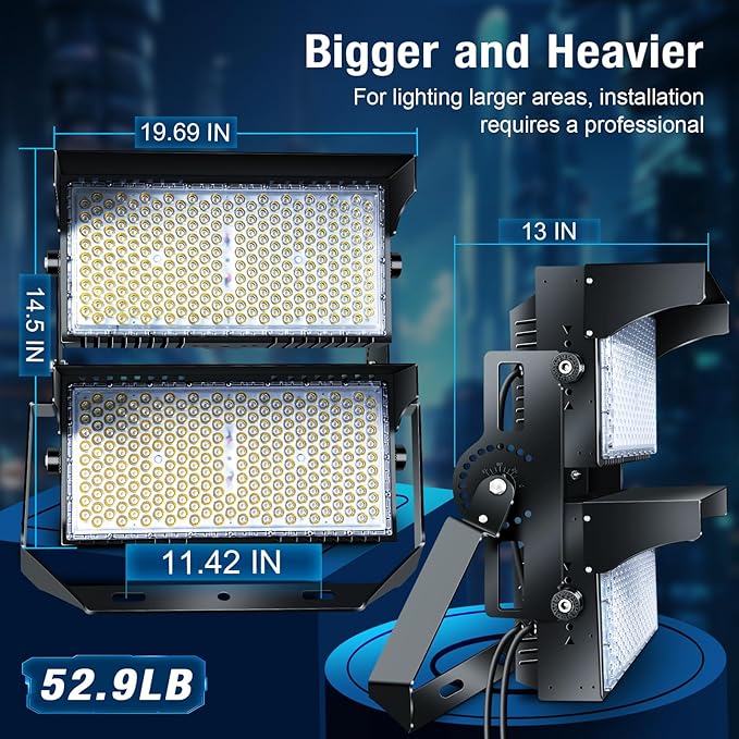 0-900W Led Stadium Lights, IP66 High Power Outdoor Sport Court Arena Light Pro-Grade High Mast Lighting with Dimmable 10KV Surge Protection Commercial and Industry for Large Area Lighting