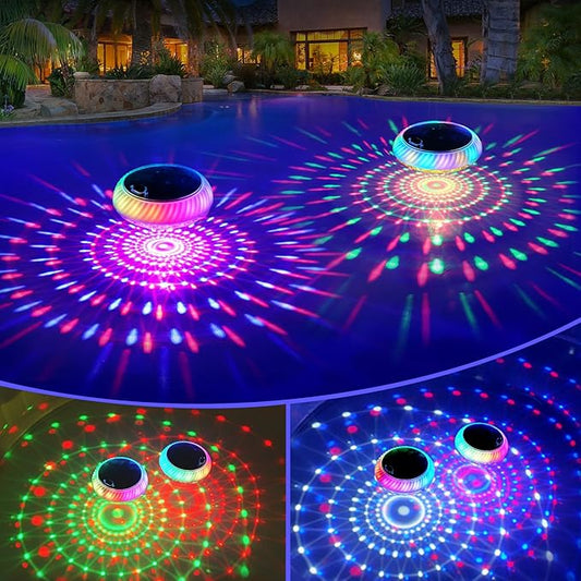 FirstE Solar Floating Pool Lights, 7.6" Dynamic Upper and Lower RGB Color Changing Floating Lights for Pool, IP68 Waterproof Solar Pool Light that Float Decor Hot Tub Party Wedding Pond Garden Yard