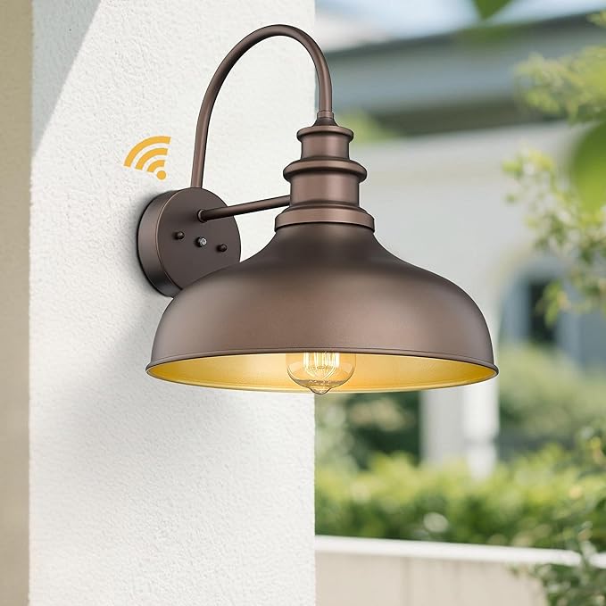 Bestshared Dusk to Dawn Sensor Farmhouse Barn Light, Outdoor Wall Sconce, Outdoor Wall Lantern for Porch,Exterior Light Fixtures Porch Lights(Orb+Gold, 4 Pack)