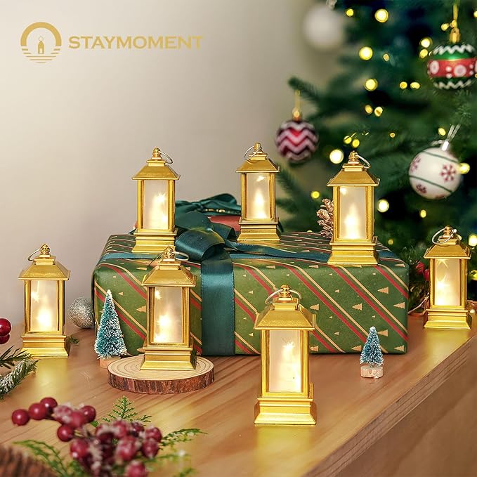 Gold Lanterns Decorative Indoor: 24 Pcs Starlight Mini LED Lantern for Centerpiece Table Decorations Halloween Christmas Wedding Party Camping Decor