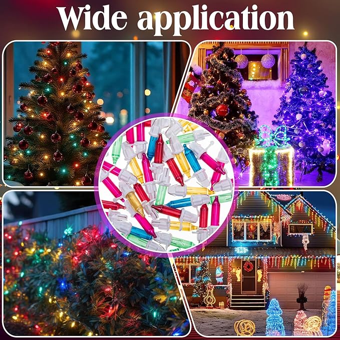 Mudder 60 Count Christmas Tree Replacement Light Bulbs 2.5v 0.425 Watt Replacement Bulb Mini Incandescent Wire String Lights Decoration for Prelit Xmas Tree (White Base with Pastel Color Bulb)