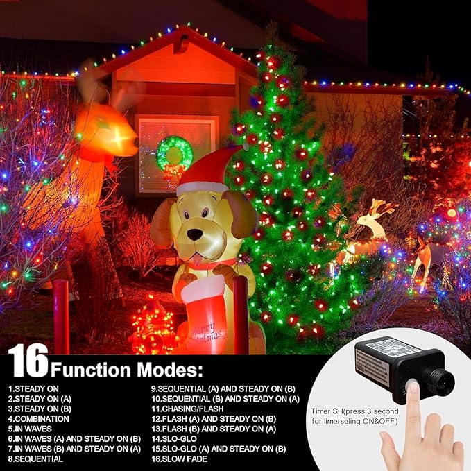 LAMPHOME 33ft Christmas Decorative Mini Lights, 100 LED Green Wire Fairy Starry String Lights Plug in, 16 Lighting Modes, for Indoor Outdoor Xmas Tree Wedding Party Decoration (Red+Green)