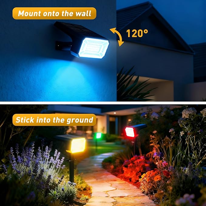 Solar Color Changing Spot Lights Outdoor Waterproof IP68, [12 Pack/32 LED/7 Modes] 2-in-1 Landscape Spotlights, Auto On/Off Solar Powered Flood Lights for Outside Yard Garden Pathway Walkway