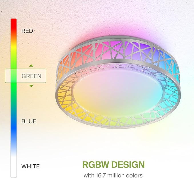 ASD 12 Inch Smart RGBW Flush Mount Ceiling Light with Remote - Brushed Nickel 20W 120V 2700-6500K Dimmable Ceiling Light Fixture, WiFi App Control RGB Lights, Alexa & Google Assistant - ETL, 4 Pack
