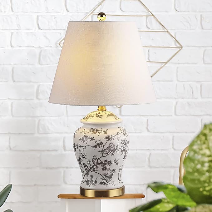 JONATHAN Y JYL3005C Penelope 22" Chinoiserie Classic LED Table Lamp Cottage Traditional Bedside Desk Nightstand for Bedroom Living Room Office College Bookcase LED Bulb Included, Gray/White