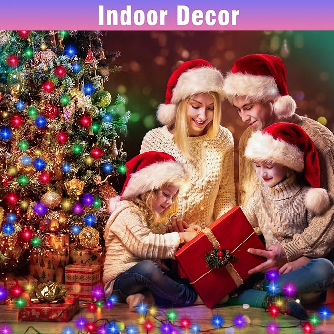 Nisocy 66FT 200 LED Multicolor Christmas String Lights with Green Wire, 8 Modes Plug in Fairy Lights, Waterproof Xmas Tree Lights for Indoor Outdoor Holiday Decorations, Party, Home, Patio