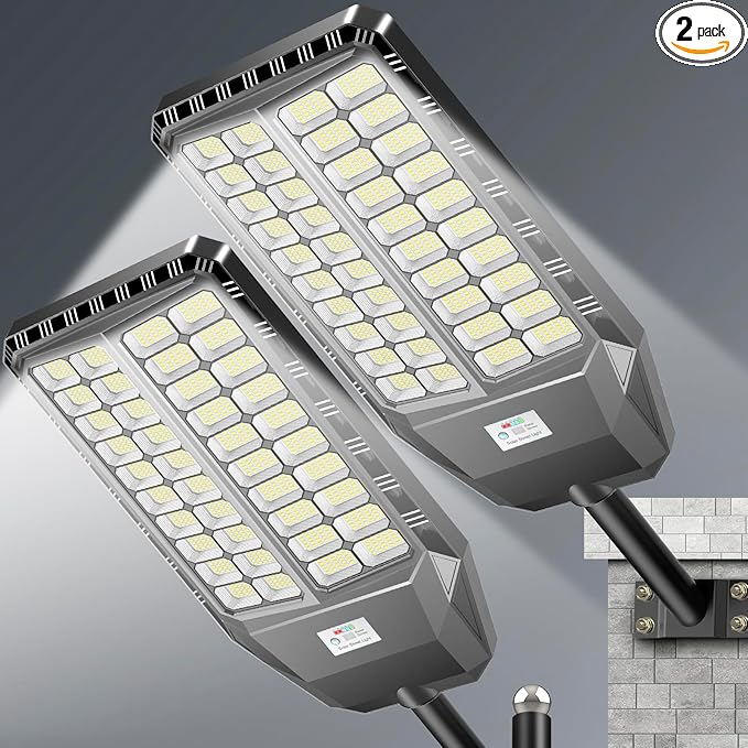 9000W Pro Large Solar Street Lights Outdoor with Thickened Shell, Commercial Grade Street Light Dusk to Dawn, Motion Sensor Solar Security Flood Light Waterproof for Yard, Driveway, Parking - 2 Pack