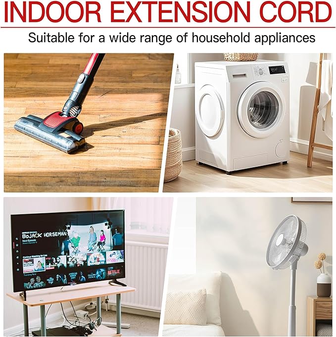 16/3 Short Extension Cord 3 FT, Black Extension Cord Flexible & Durable, Indoor 3 Prong Power Cable, Suitable for Home and Office, 13 Amp 1625 Watt 125VAC 16AWG, ETL Listed