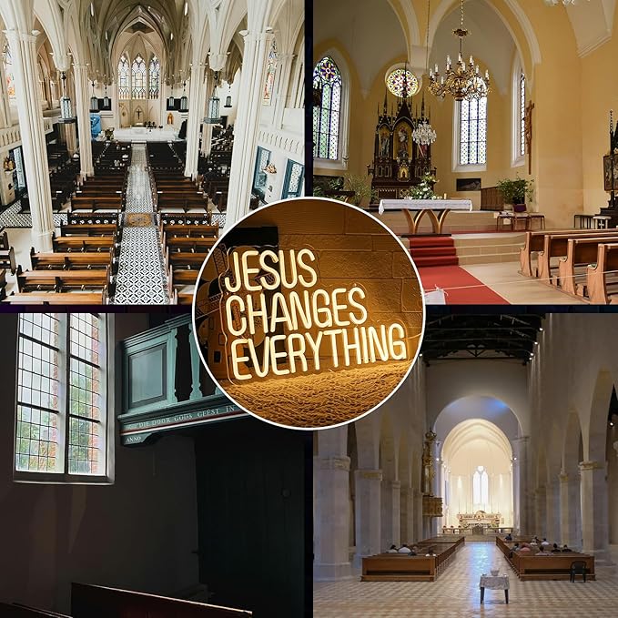 Jesus Changes Everything Neon Sign for Wall Decor Jesus Neon Light Christian Neon Light Sign Warm White Letter LED Light Signs for Bedroom Easter Religious Events Church Decor