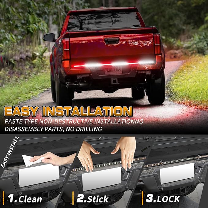 XRIDONSEN 48 inch Truck Tailgate Emergency Lights Strip 288 LED Tail/Rear Window Strobe Light Red White Flashing Warning Hazard Safety Fire Fighter Lights for Vehicles Trucks Pickup POV