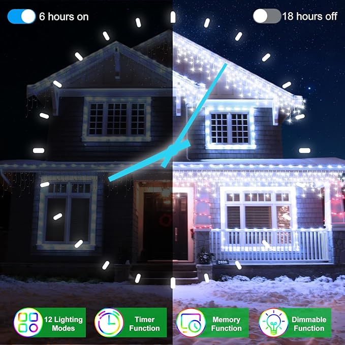 66FT 670 LED Christmas Lights 148 Ice Drops, 12 Modes and Timer Memory Dimmable, Plug In Outdoor Waterproof Hanging String Light for Holiday Wedding Garden Fence House Tree Outside Decor (Cool White)