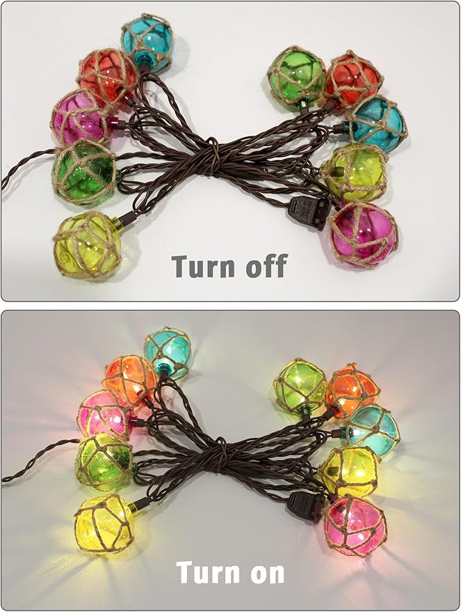8.5 Ft Nautical Fishing Float String Lights, Beach Themed Buoy Lights Set of 10 LED Tiki Bar Lights Indoor Home Decor and Outdoor Patio Decorations-Multicolor