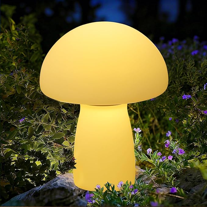 Solar Table Lamp Outdoor Waterproof, Mushroom Solar Lamp with USB & Solar Charging, 2000mAh Rechargeable IP65 Patio Garden Decor Light for Indoor Outdoor, Bedside Lamp, Housewarming Gift