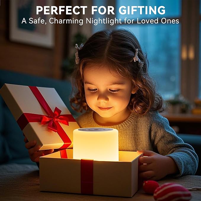Auxmir Night Light for Kids Baby, Dimmable Touch Lamp for Nursery, 11 RGB Colors 5 Brightness, Portable Rechargeable Bedside Table Lamp for Nightstand, Kids Night Light for Bedroom Living Room, 2 Pack