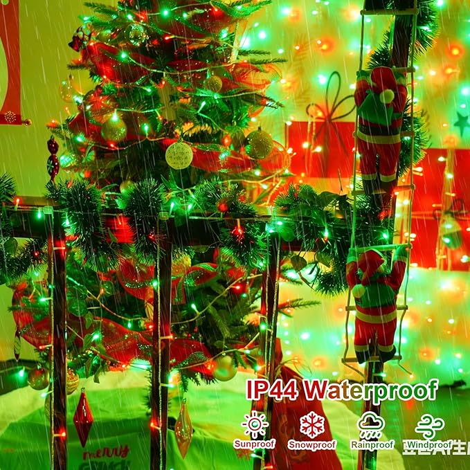 QITONG Red and Green String Light Outdoor Waterproof, 165ft 500 LED Clear Wire Christmas Lights Indoor, 8 Modes Twinkle Xmas Light Plug-in