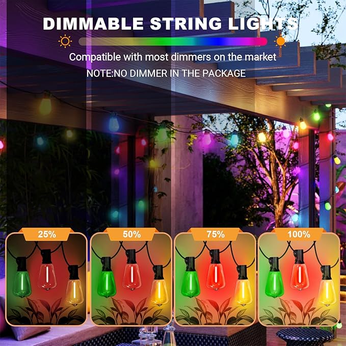 LAMPHOME 26Ft ST38 Outdoor String Lights, Multicolor Patio Lights with 12+1 ST38 Edison Colorful Bulbs, LED Shatterproof Colorful String Lights for Outside Bistro Christmas Patio Party Decorations