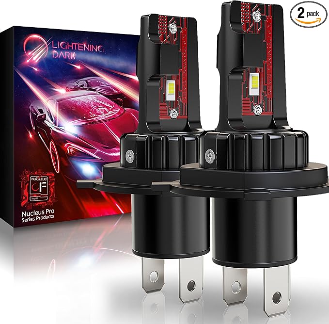 H4 Light Bulb, H4/9003 Fog Bulbs 6500K Xenon White Extremely Bright Wireless Fanless (Black, Pack of 2)